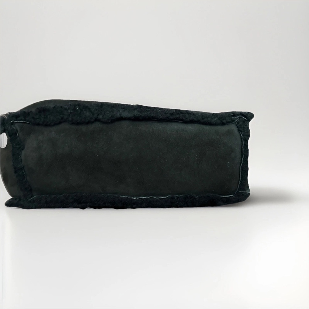 CHANEL Mouton Logo Handle Suede & Shearling Black Tote Bag - Picture 6 of 14
